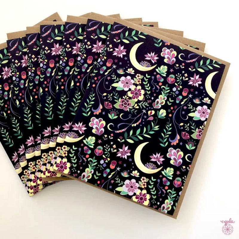 Blank Greeting Card: Dark Crescent Moons