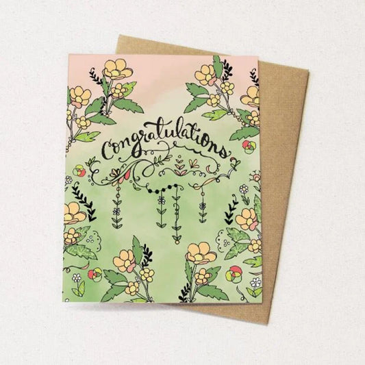 Greeting card with floral illustration that says "Congratulations"