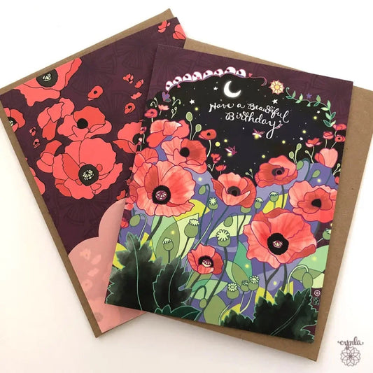 Greeting Card: Birthday Night Poppies