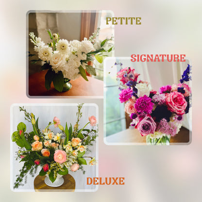 Three different vase arrangements illustrating three different sizes