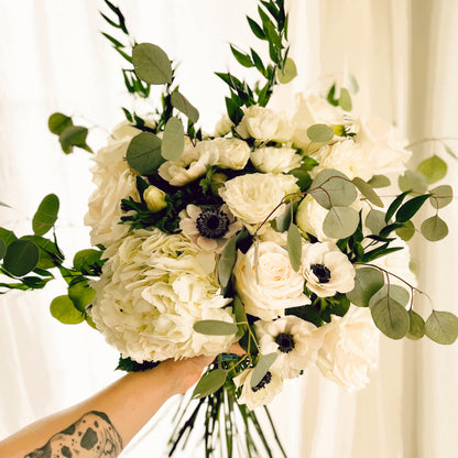 Large bouquet of premium white flowers and eucalyptus